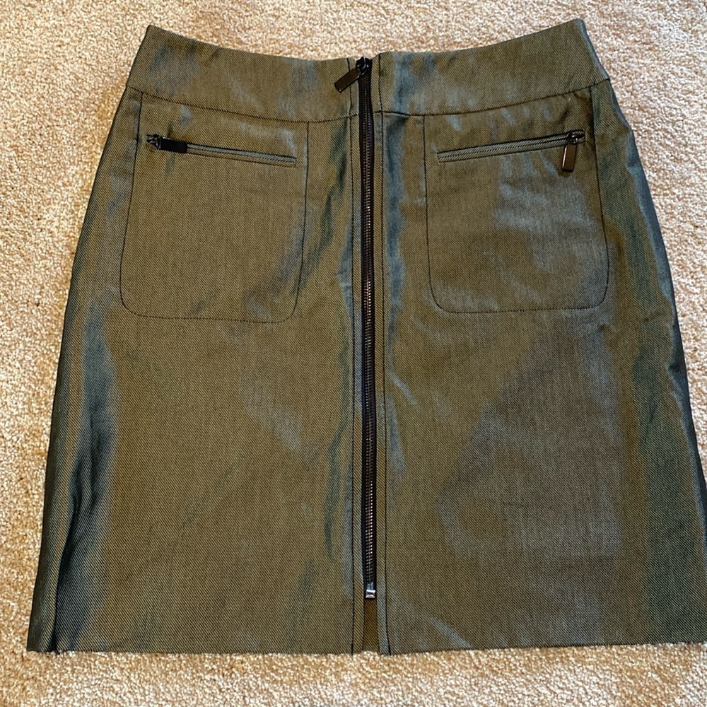 Etcetera Gold Black Metallic Full Front Zip & Pockets Pencil Skirt Size 4